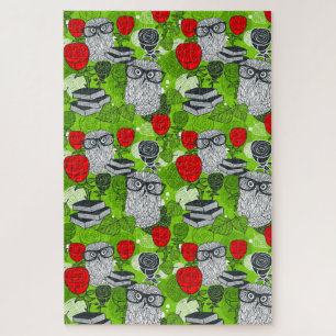 Owl in red roses jigsaw puzzle