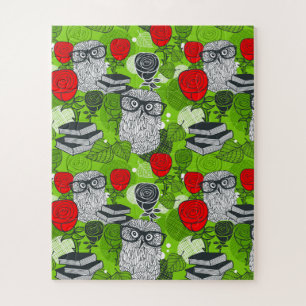 Owl in red roses jigsaw puzzle