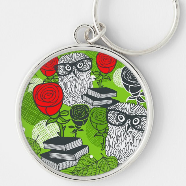 Owl in red roses key ring (Front)