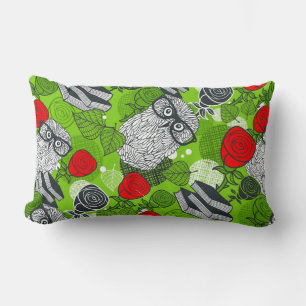 Owl in red roses lumbar cushion