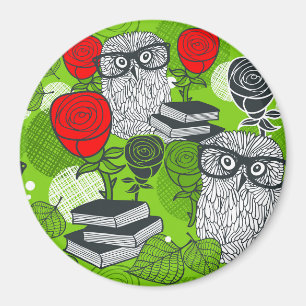 Owl in red roses magnet