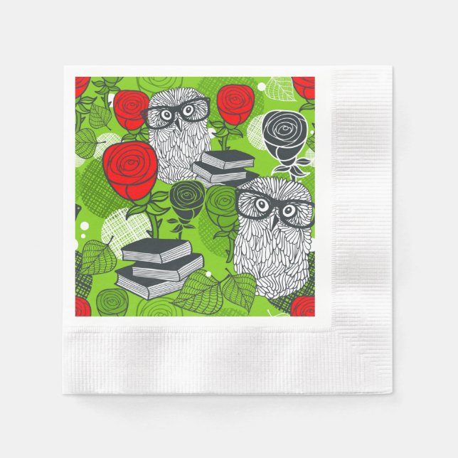Owl in red roses napkin (Front)
