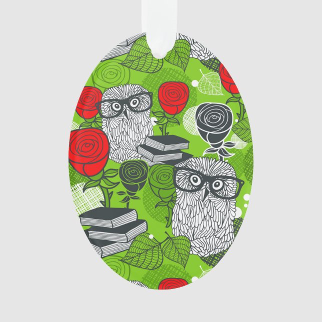 Owl in red roses ornament (Front)