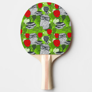 Owl in red roses ping pong paddle