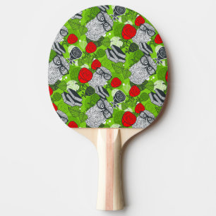 Owl in red roses ping pong paddle