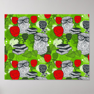 Owl in red roses poster