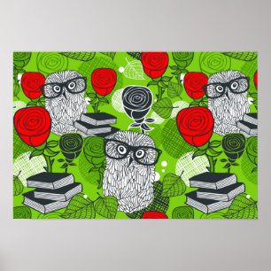Owl in red roses poster