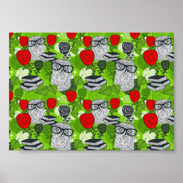 Owl in red roses poster (Front)