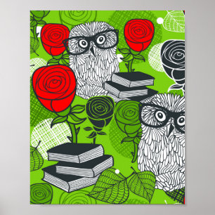 Owl in red roses poster