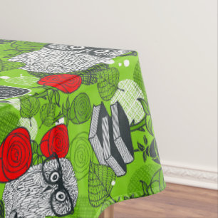 Owl in red roses tablecloth