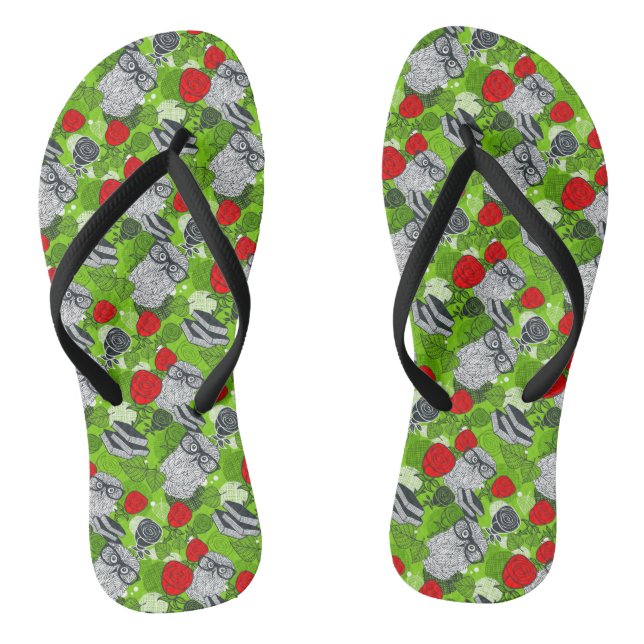 Owl in red roses thongs (Footbed)