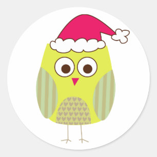 Owl in Santa Hat Classic Round Sticker
