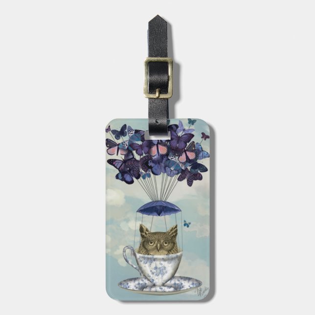 Owl In Teacup 2 Luggage Tag (Front Vertical)