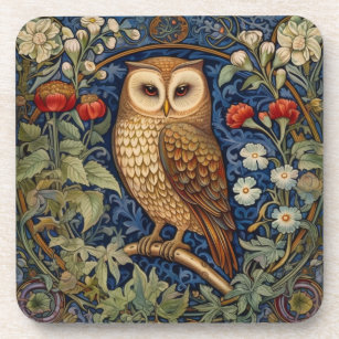 Owl in the garden William Morris style Coaster