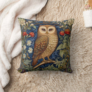 Owl in the garden William Morris style Cushion