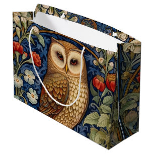 Owl in the garden William Morris style Large Gift Bag