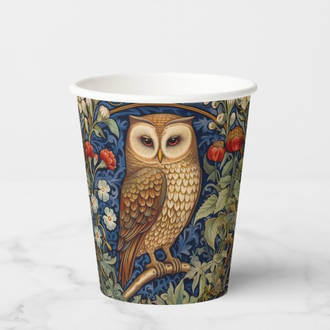 Owl in the garden William Morris style Paper Cups (Front)