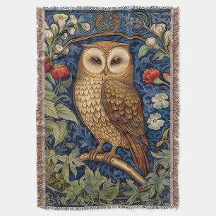 Owl in the garden William Morris style Throw Blanket