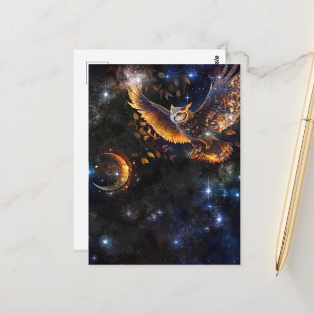 Owl in the Night Sky Postcard (Front/Back In Situ)