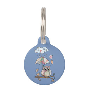 owl in the rain  pet tag