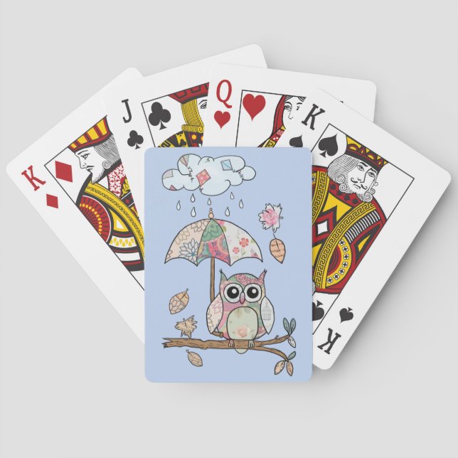 owl in the rain playing cards (Back)