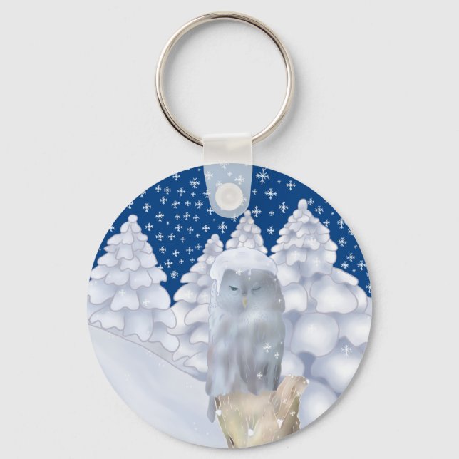 owl in the snow key ring (Front)