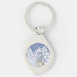 owl in the snow key ring