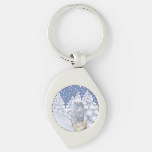 owl in the snow  key ring (Front)