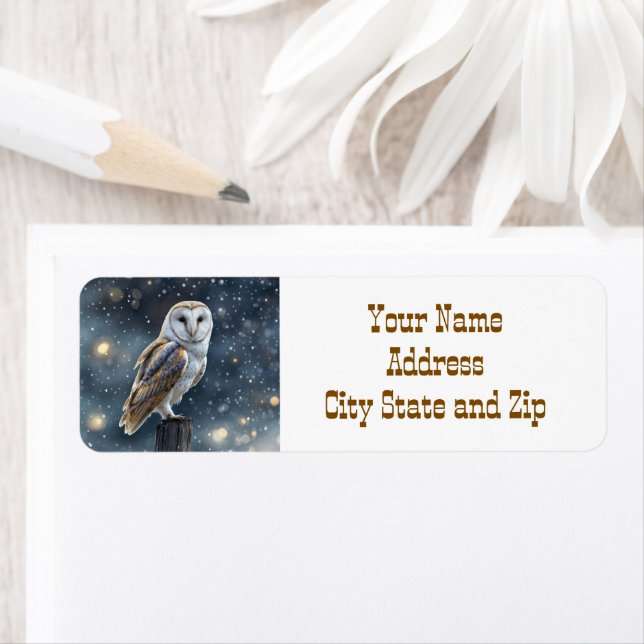 Owl in the Snow Winter Holiday Return Address Label (Insitu)