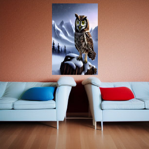 Owl in the snowy mountain   AI Art  Poster