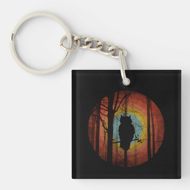 OWL  IN THE WOODS FOREST KEY RING (Front)