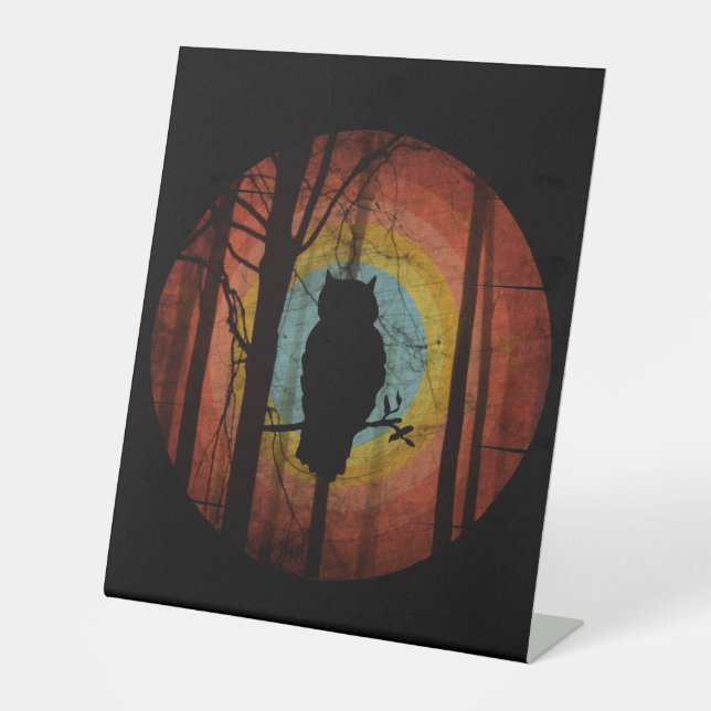 OWL  IN THE WOODS FOREST PEDESTAL SIGN (Front)