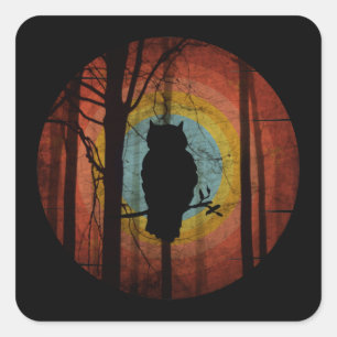 OWL IN THE WOODS FOREST SQUARE STICKER