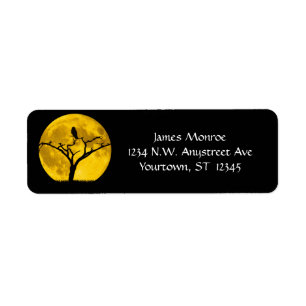 Owl in Tree Silhouette with Gold Moon Return Address Label