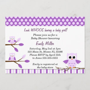 Owl Invitation Baby Girl Shower Purple