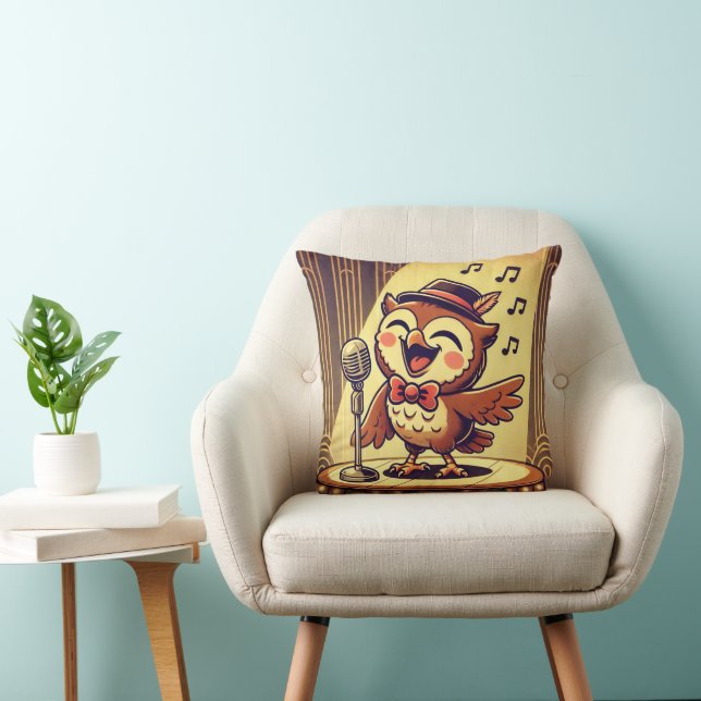 Owl Jolson – Vintage Jazz Singing Owl  Cushion (Chair)