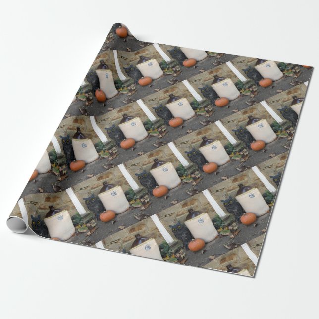 Owl, Jug and Pumpkin Wrapping Paper (Unrolled)