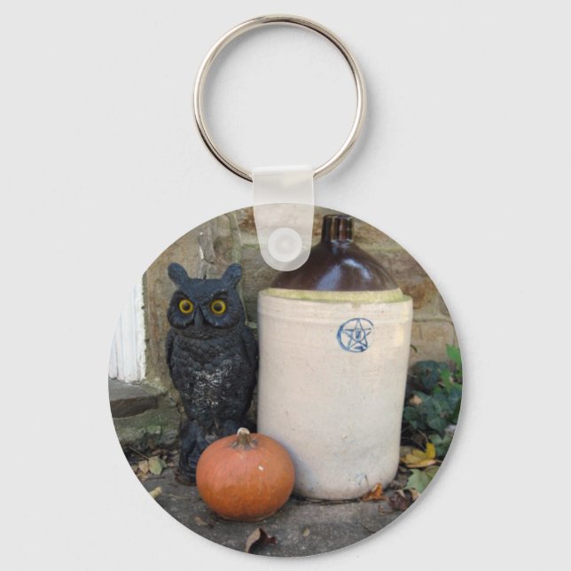 Owl, Jug & Pumpkin Halloween Keychain (Front)
