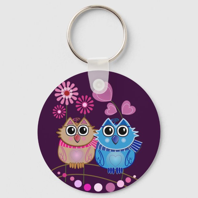 Owl keychain with Owl couple in Love (Front)