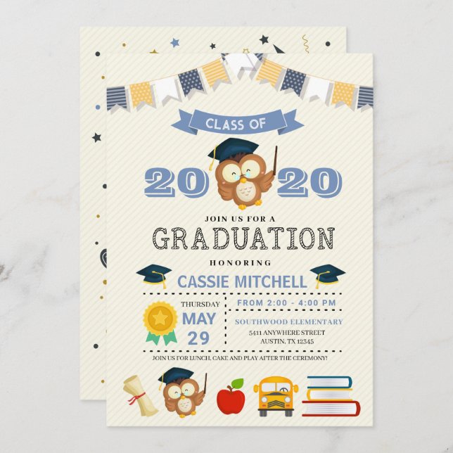 Owl Kids Graduation Announcement Invitation (Front/Back)