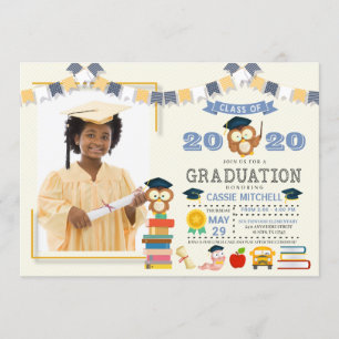 Owl Kids Graduation Photo Announcement Invitation