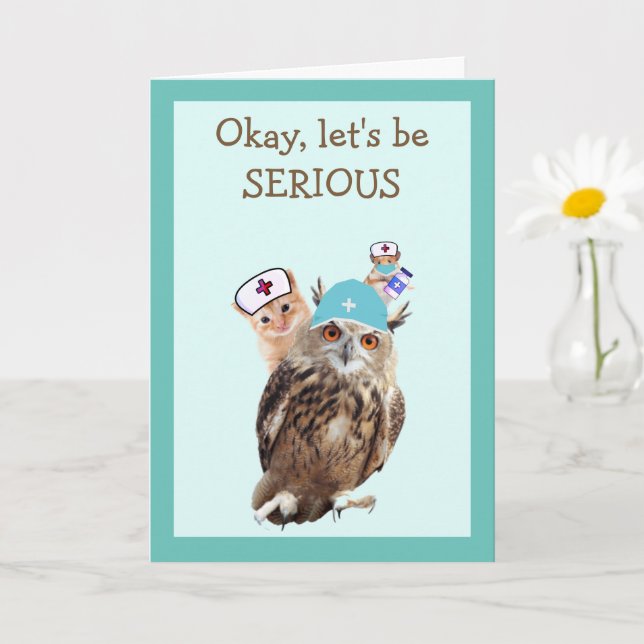 Owl, Kitten And Mouse Get Well Card (Small Plant)