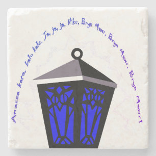 Owl Lantern Stone Coaster - Dark Blue