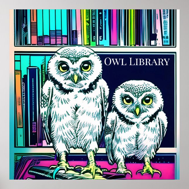 OWL LIBRARY two owls, books Poster (Front)