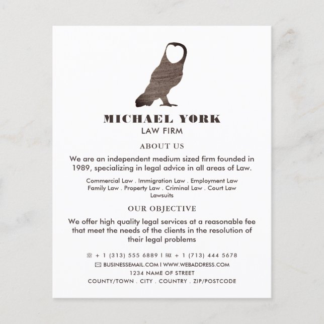 Owl Logo, Legal Services Advertising Flyer (Front)