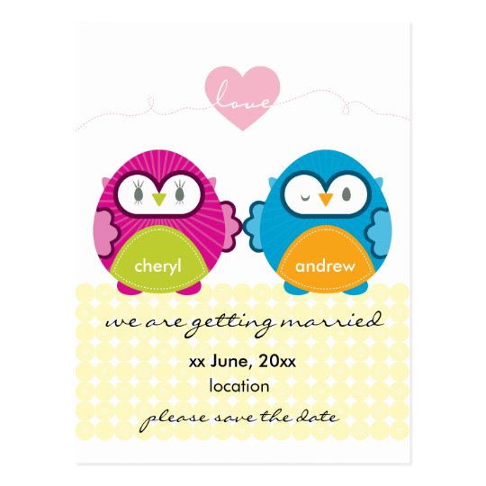 OWL LOVE :: bright girl + boy Postcard