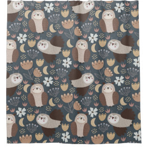 Owl Love Scandinavian Folk Art Animal Pattern Shower Curtain