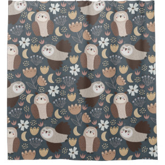 Owl Love Scandinavian Folk Art Animal Pattern   Shower Curtain