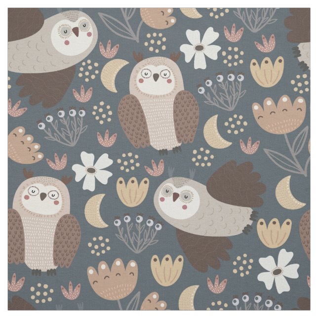 Owl Love Scandinavian Folk Art Pattern Fabric (Swatch)