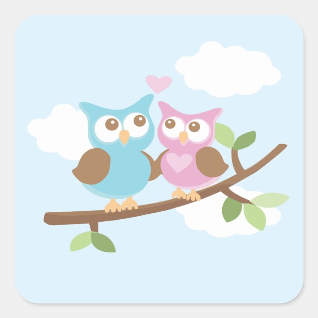 Owl Love Square Sticker (Front)
